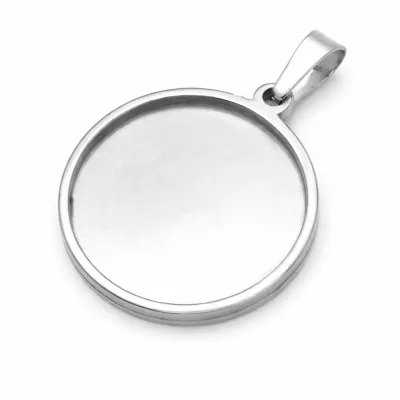 Anhänger Rohling Edelstahl Rund / Innen Ø 20 mm - BRD 50 Pfennig 1949 - 2001 » Personalisierbar, Farbton Silber