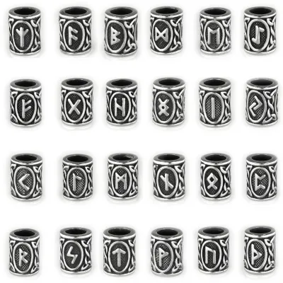 Spacer - Zwischenstück aus Edelstahl für Schnüre Ø 8,0 mm, Futhark Runen, Finish Vintage