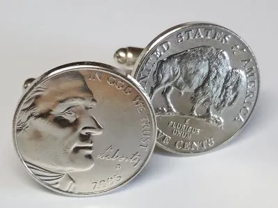 Manschettenknöpfe 5 cents Münze USA (Jefferson / Bison) versilbert