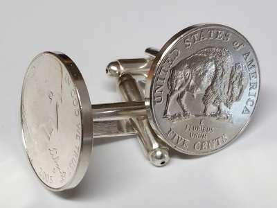Manschettenknöpfe 5 cents Münze USA (Jefferson / Bison) versilbert