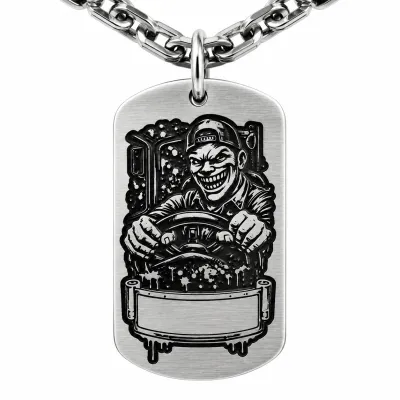 Anhänger Dog Tag aus Edelstahl mit Tiefengravur, Motiv Trucker, mit Wunschgravur