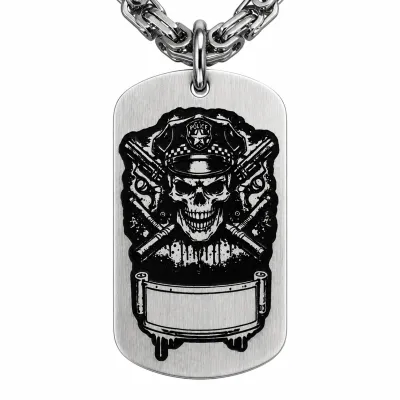 Anhänger Dog Tag aus Edelstahl mit Tiefengravur, Polizisten-Motiv, mit Wunschgravur