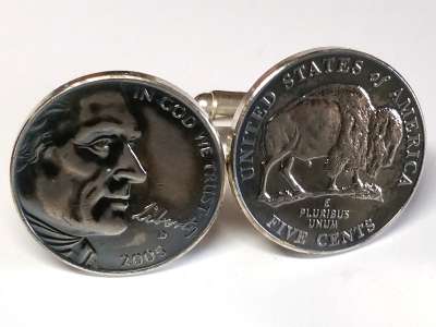 Manschettenknöpfe 5 cents Münze USA (Jefferson / Bison) vintage