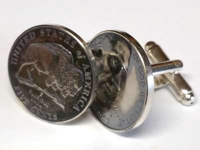 Manschettenknöpfe 5 cents Münze USA (Jefferson / Bison) vintage