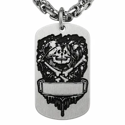 Dog Tag Partneranhänger aus Edelstahl mit Tiefengravur, Motiv Totenköpfe, mit Wunschgravur