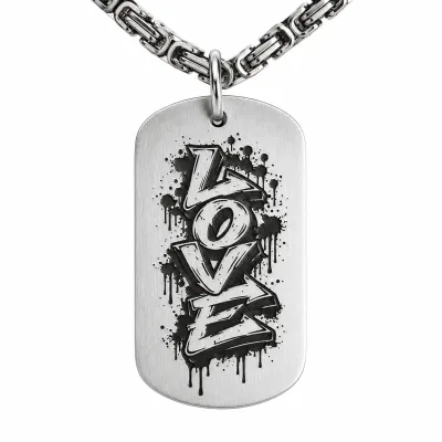 Anhänger Dog Tag aus Edelstahl mit Tiefengravur, Motiv LOVE Graffiti, Wunschgravur optional