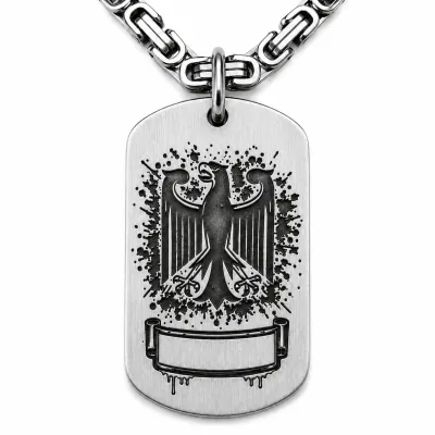 Anhänger Dog Tag aus Edelstahl mit Tiefengravur, Motiv Bundesadler, mit Wunschgravur