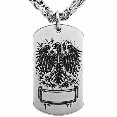 Anhänger Dog Tag aus Edelstahl mit Tiefengravur, Motiv skelettierter Bundesadler, mit Wunschgravur