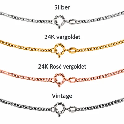 Panzerkette 925er Sterling Silber Länge 50 cm Stärke 1,6 x 0,45 mm, Farbtöne Silber, Gold, Roségold und Vintage