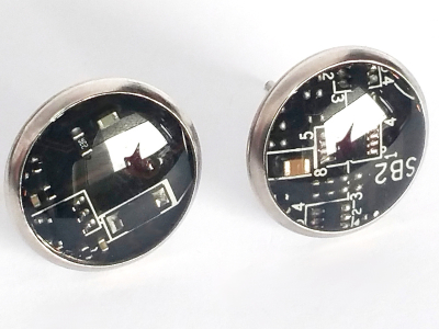 1 paar Upcycling Ohrstecker Edelstahl Ø 14mm Computer Platine in Schwarz
