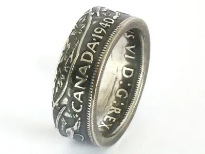 Münzring Kanada 50 Cents 1936-1952 Silber 800er Größe 58 bis 72