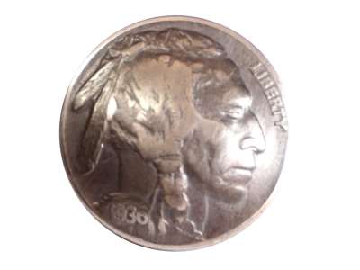 Münzknopf / Concho 5 cents USA Indianer (Buffalo Nickel) Vintage