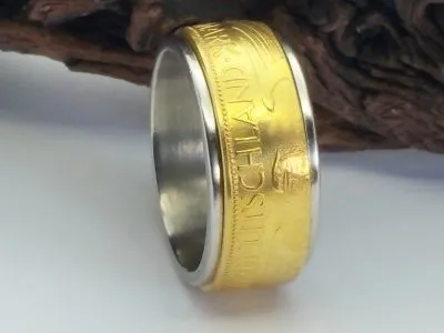 Münzring BRD 2 Mark 1965 vergoldet mit Edelstahlkern Größe 58