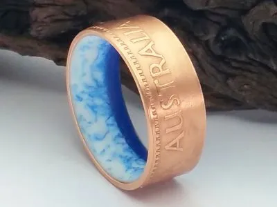 Münzring Australien 1 Penny 1958 mit Acrylkern Größe 63