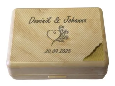 Manschettenknopfetui in Kunststoff cremefarben marmoriert