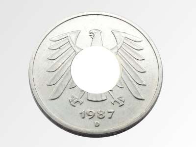 Münzring 1977 BRD 5 Mark mit Datum Kursmünze 24 Karat versilbert
