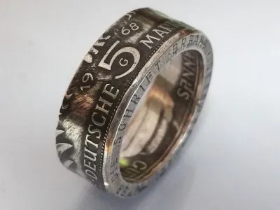 Münzring BRD 5 Mark 1968 Gutenberg Karlsruhe Silber 625er Größe 54 bis 68