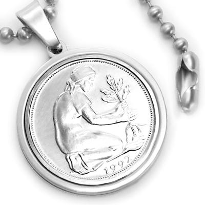 Münzanhänger Edelstahl 50 Pfennig Münze BRD mit Datum 1949 - 2001 personalisierbar