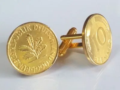 Manschettenknöpfe 10 Pfennig Münze 24 Karat vergoldet 1949 bis 2001