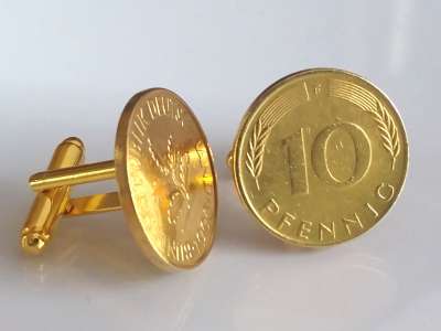 Manschettenknöpfe 10 Pfennig Münze 24 Karat vergoldet 1949 bis 2001