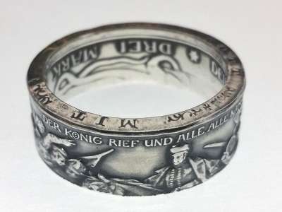 Münzring 3 Mark Kaiserreich 1913 der König rief Silber 900er Gr. 60 bis 74