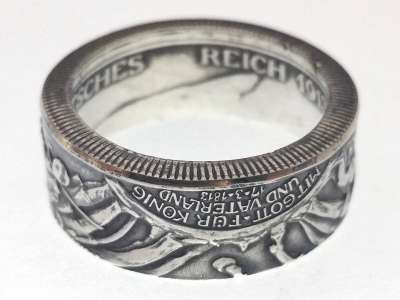 Münzring 2 Mark Kaiserreich 1913 der König rief Silber 900er Größe 50 bis 64