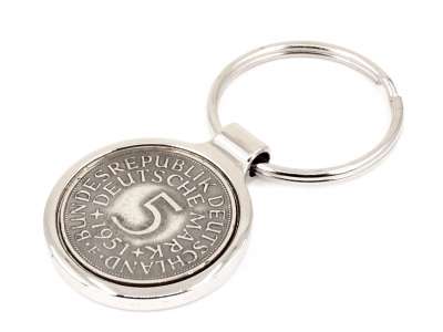 Metall Schlüsselanhänger 5 Mark mit Datum Silber 625er