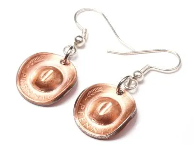 Ohrhänger Cowboyhut Münze 1 Pfennig BRD Deutschland Glückspfennig