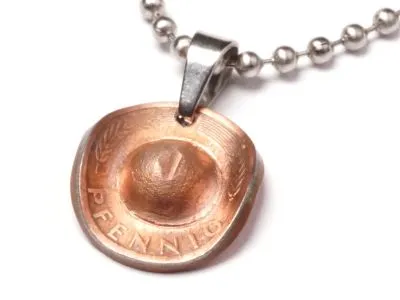 Anhänger Cowboyhut Münze 1 Pfennig BRD Deutschland Glückspfennig • Inklusive Kugelkette