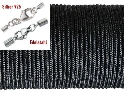 Paracordschnur Ø 2,0 mm Schwarz mit Edelstahl oder Silber Verschluss