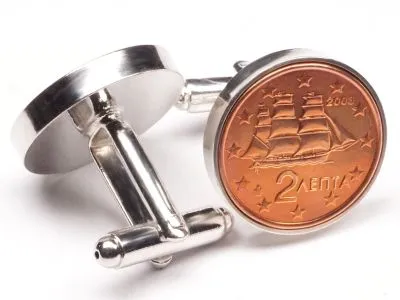 Manschettenknöpfe 2 Cent Griechenland Schiffstyp Korvette Ø 20mm