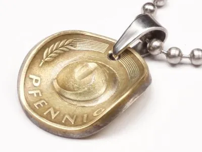 Anhänger Cowboyhut Münze 5 Pfennig BRD Deutschland Glückspfennig • Inklusive Kugelkette