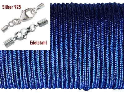 Paracordschnur Ø 2,0 mm Blau mit Edelstahl oder Silber Verschluss