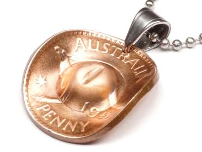 Anhänger Cowboyhut Münze one Penny Australien Känguru mit Kugelkette