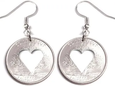 Ohrhänger mit Herz USA State Quarter 2001-2008 versilbert - Silber