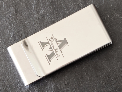Geldscheinklammer Edelstahl 3 Einschübe und Monogramm - personalisierbar