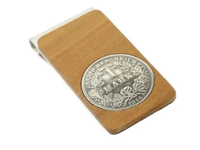 Geldclip mit Birnbaumholz 1 Mark Kaiserreich Silber 900er vintage