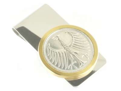Geldclip 5 DM Deutschland Silberadler mit Messing Ronde vergoldet personalisierbar