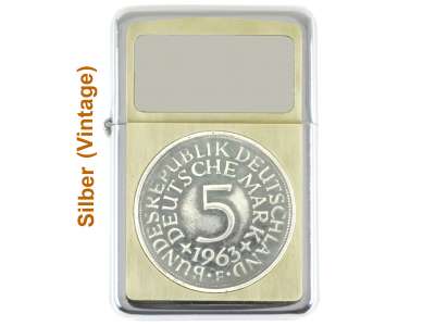 Benzinfeuerzeug / Messingplatte 5 DM Silberadler Datum + Gravur personalisierbar