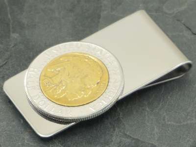 Geldclip 1/2 Dollar mit Buffalo Nickel 24 Karat vergoldet (Bison / Indianer)