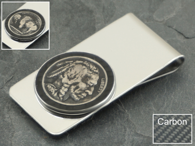 Geldclip Buffalo Nickel mit Carbon Inlay (Bison / Indianer)