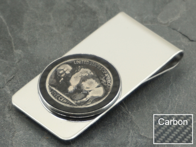 Geldclip Buffalo Nickel mit Carbon Inlay (Bison / Indianer) personalisierbar