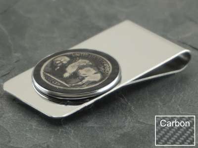 Geldclip Buffalo Nickel mit Carbon Inlay (Bison / Indianer) personalisierbar