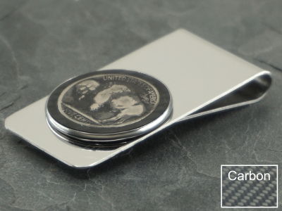 Geldclip Buffalo Nickel mit Carbon Inlay (Bison / Indianer)