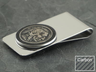 Geldclip Buffalo Nickel mit Carbon Inlay (Bison / Indianer)