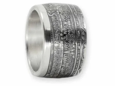 Münzring Azteken Kalender 1 OZ Kupfer versilbert Größe 58 bis 72