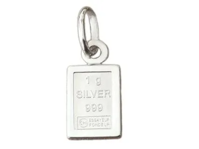 Silberbarren Anhänger 1 Gramm Feinsilber, Fassung 925er Silber