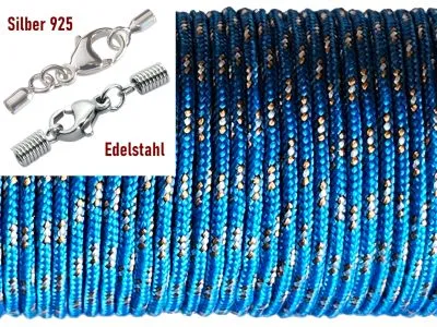 Paracordschnur Ø 2,0 mm Blau-Orange-Weiß mit Edelstahl oder Silber Verschluss