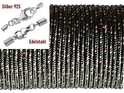 Paracordschnur Ø 2,0 mm Oliv-Weiß-Rot mit Edelstahl oder Silber Verschluss