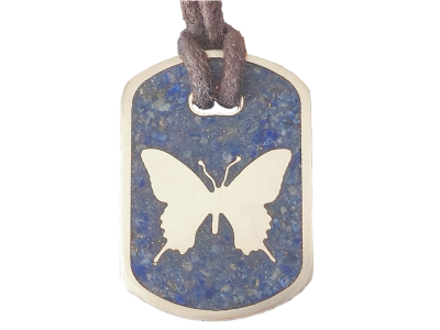 Anhänger Dog Tag 5 DM - Schmetterling - mit Inlay und Baumwollband